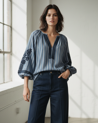 Blouse bleu marine avec broderie Blouse bleu marine avec broderie