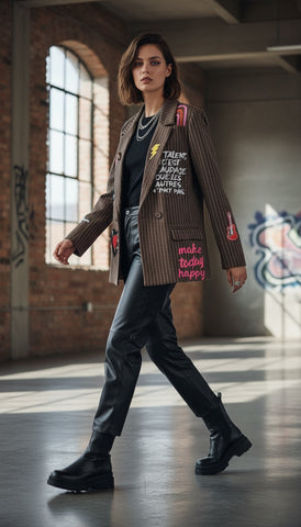 BLAZER STRUCTURÉ PATCHS POP-ART chocolat BLAZER STRUCTURÉ PATCHS POP-ART chocolat