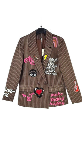 BLAZER STRUCTURÉ PATCHS POP-ART chocolat BLAZER STRUCTURÉ PATCHS POP-ART chocolat