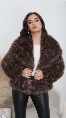 Veste fausse fourrure motif léopard