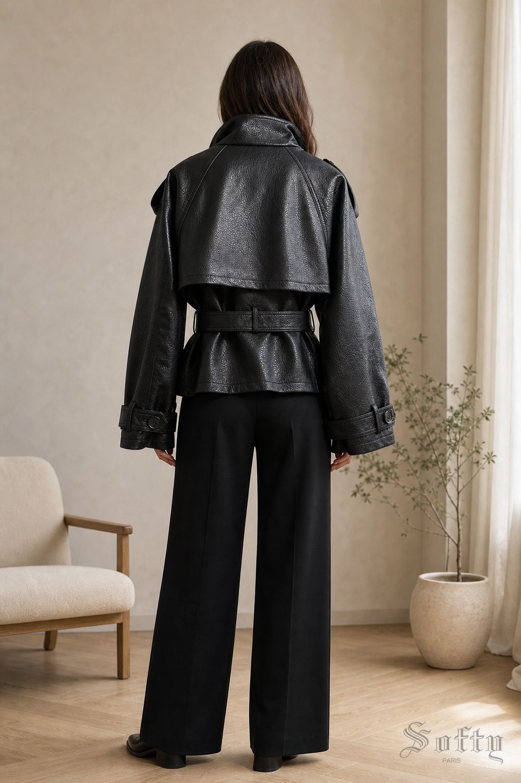 Veste en similicuir avec ceinture