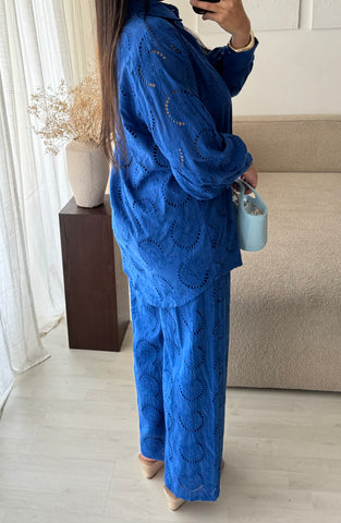 Ensemble broderie anglaise bleue roi