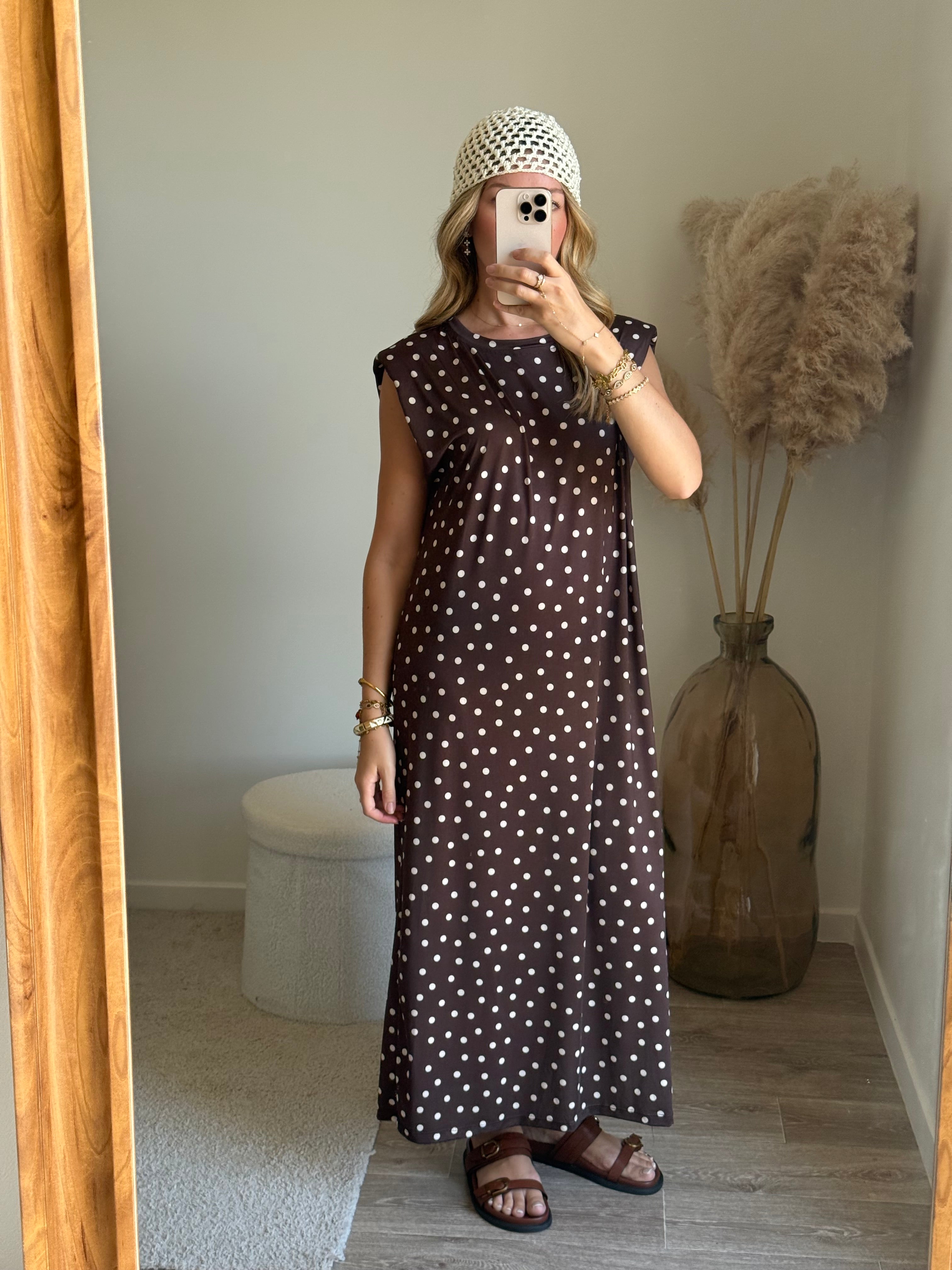 Robe sans manche à petit pois avec épaulettes