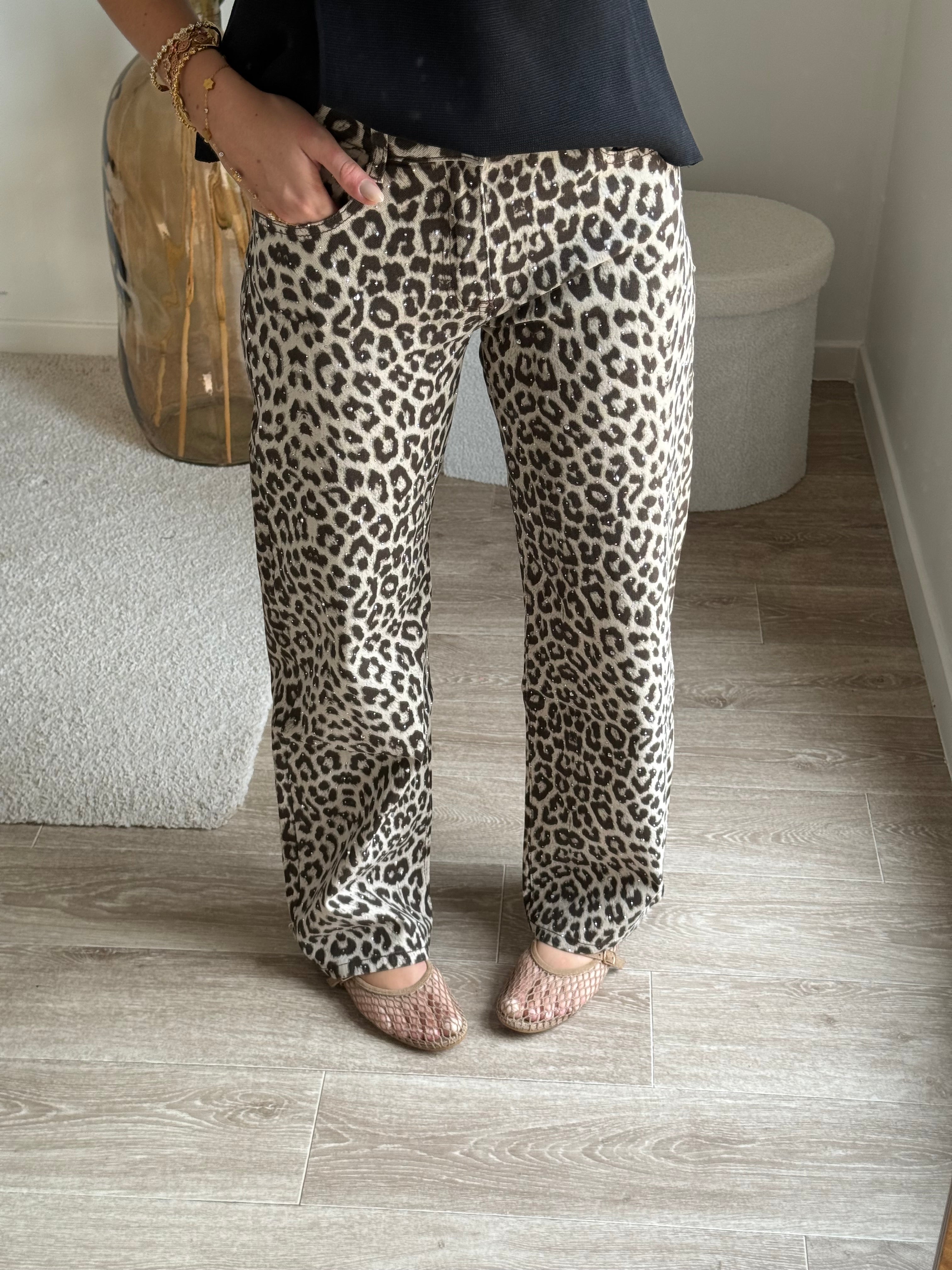 Jean Wide leg léopard avec strass