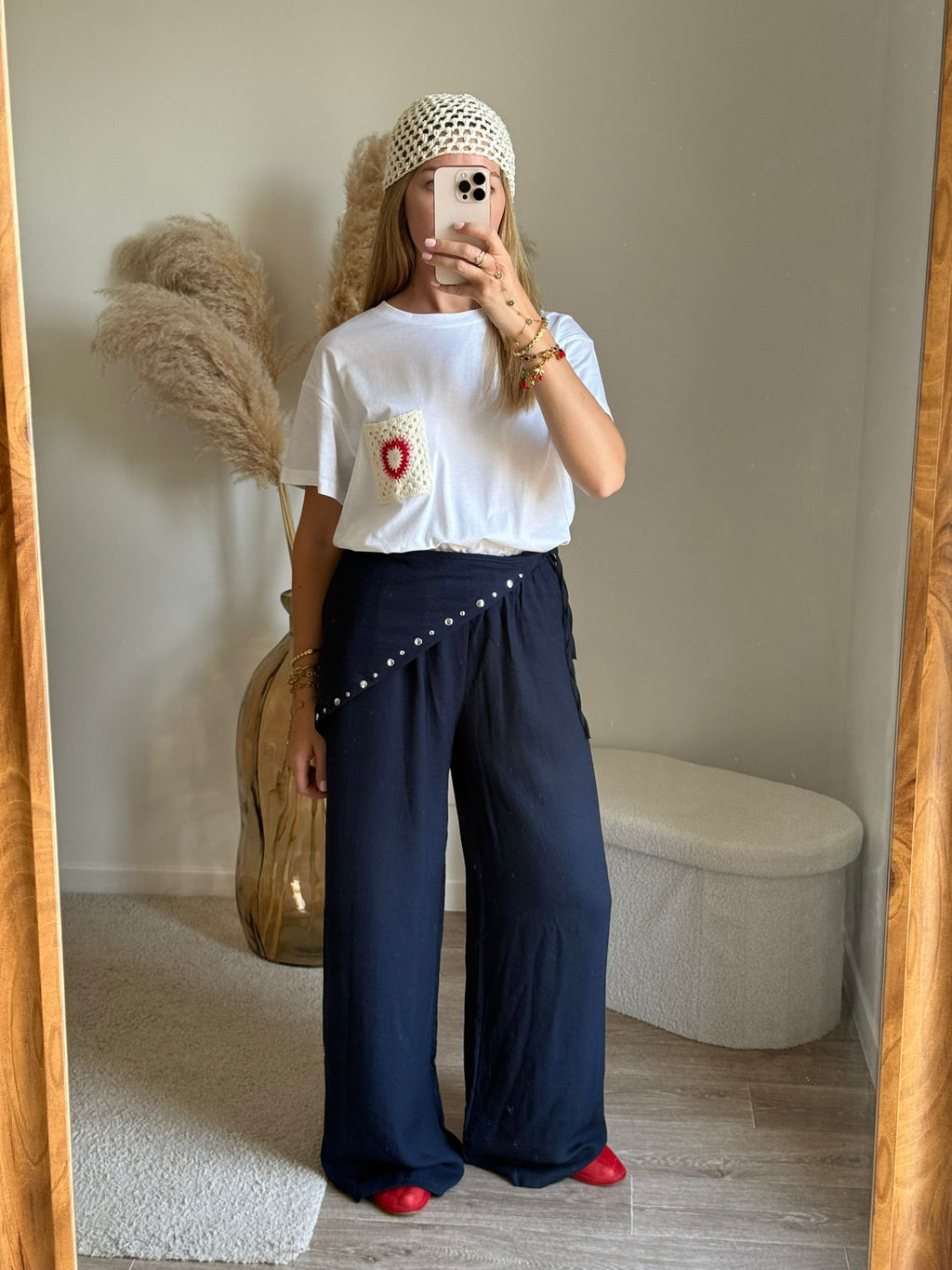 Pantalon avec ceinture-bleu