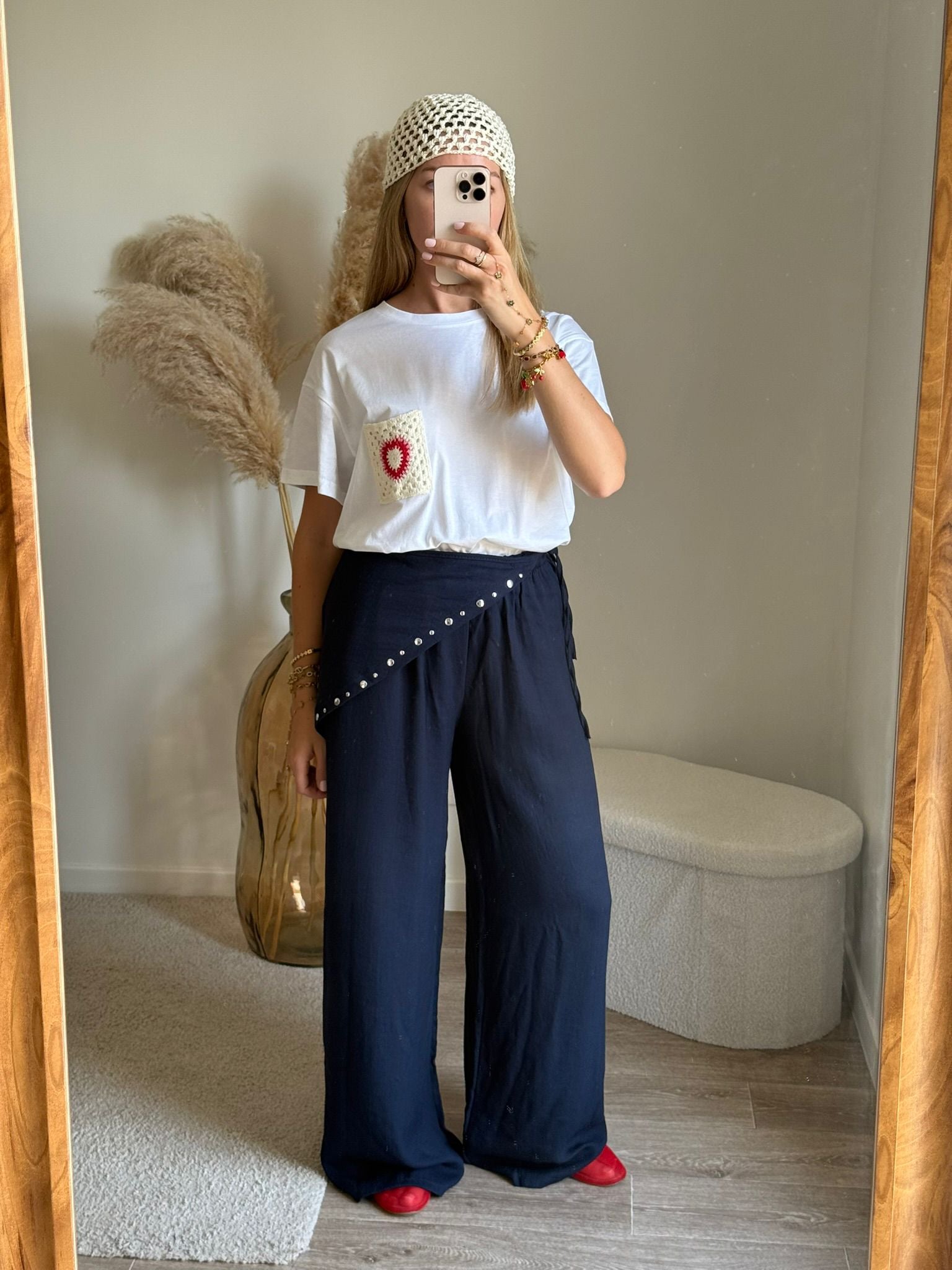 Pantalon avec ceinture-bleu