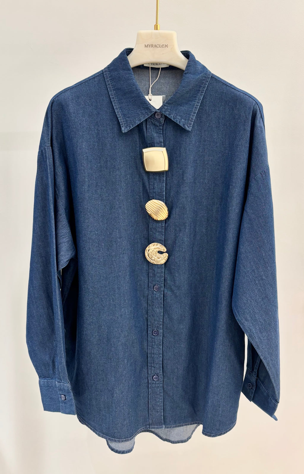 Chemise jean bouton coquillage