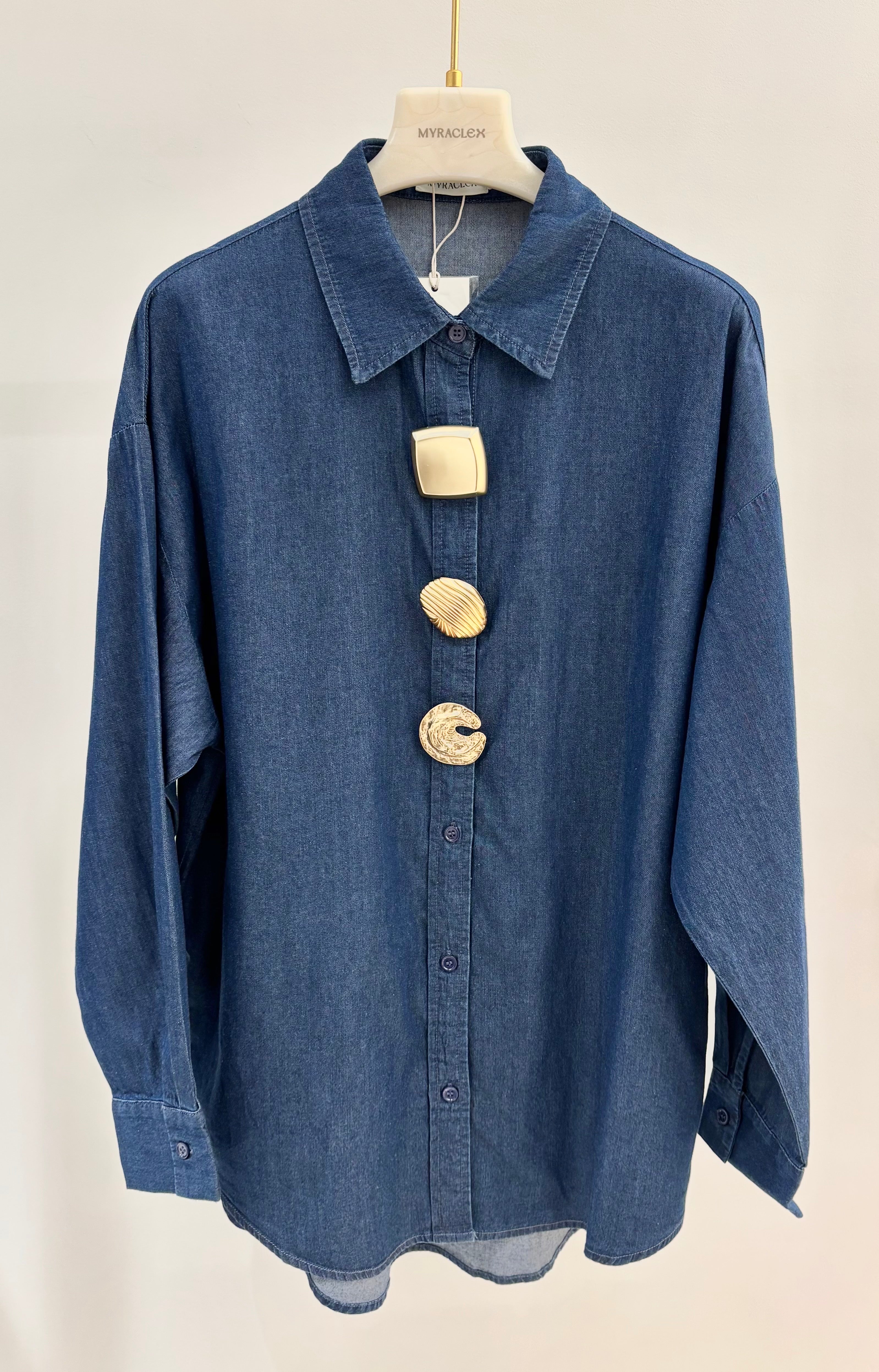 Chemise jean bouton coquillage