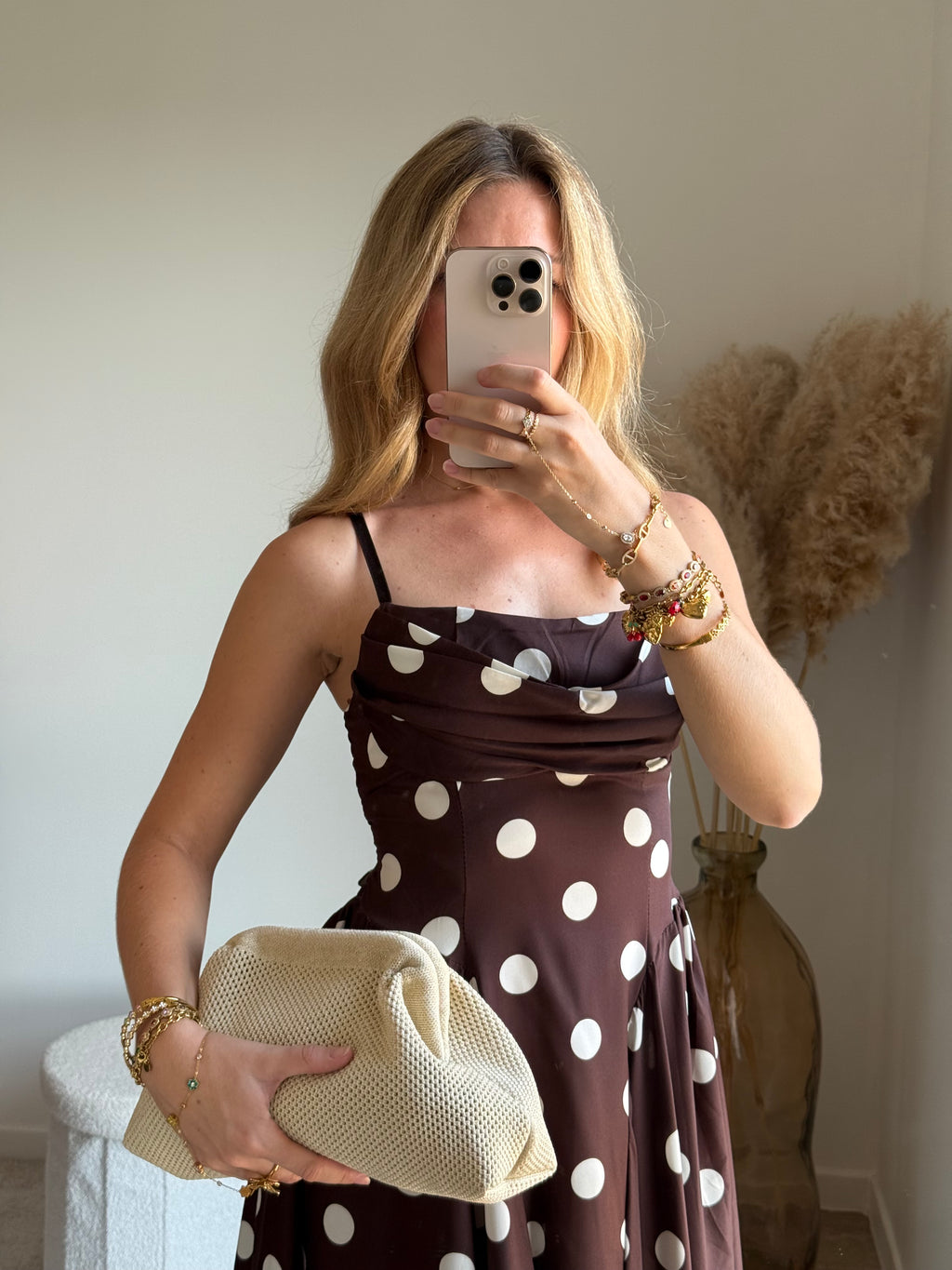 Robe à bretelle petit pois chocolat et blanc