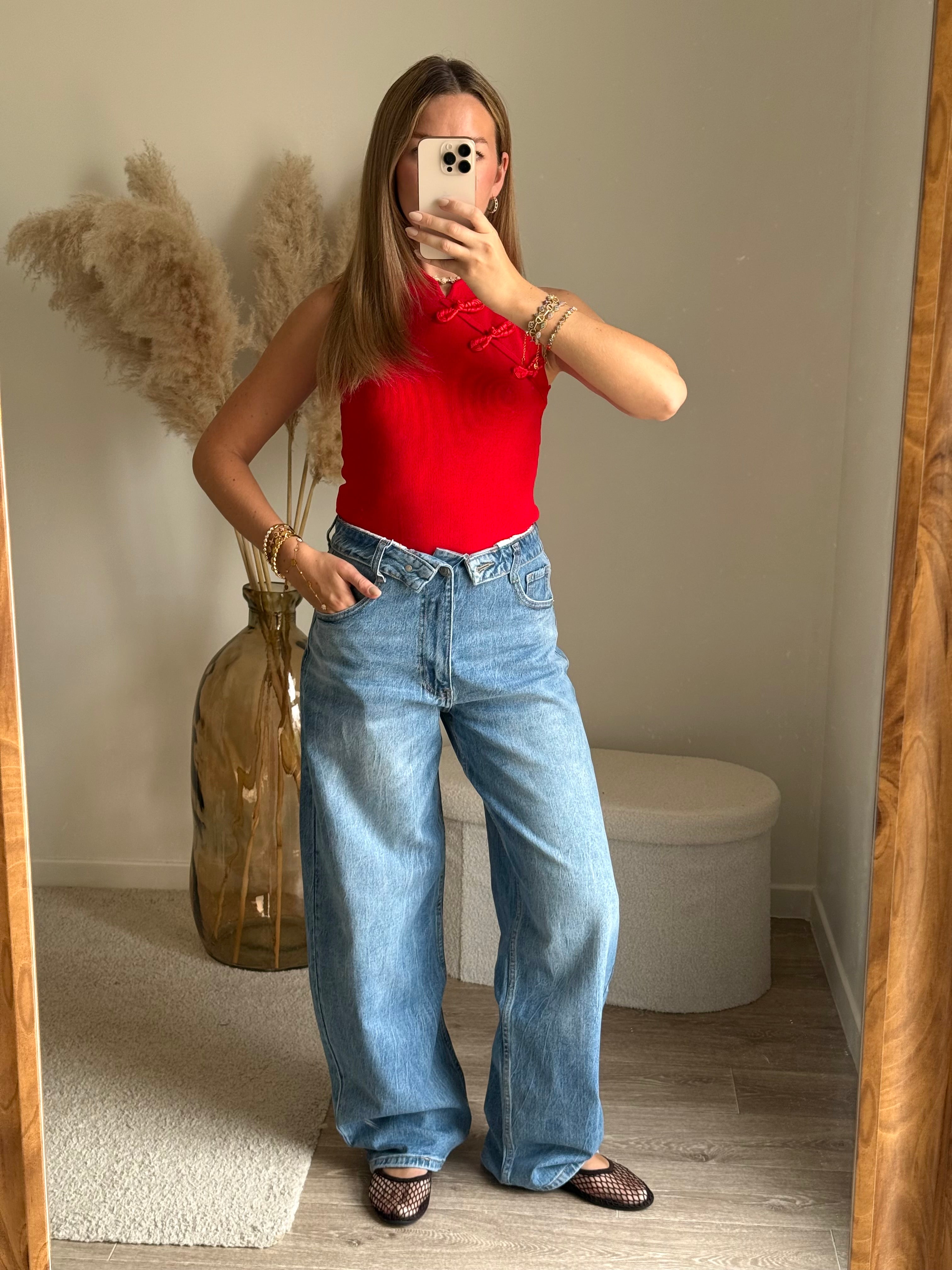 Jean Straight ceinture à revers