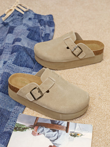 Mule plate-forme en cuir khaki