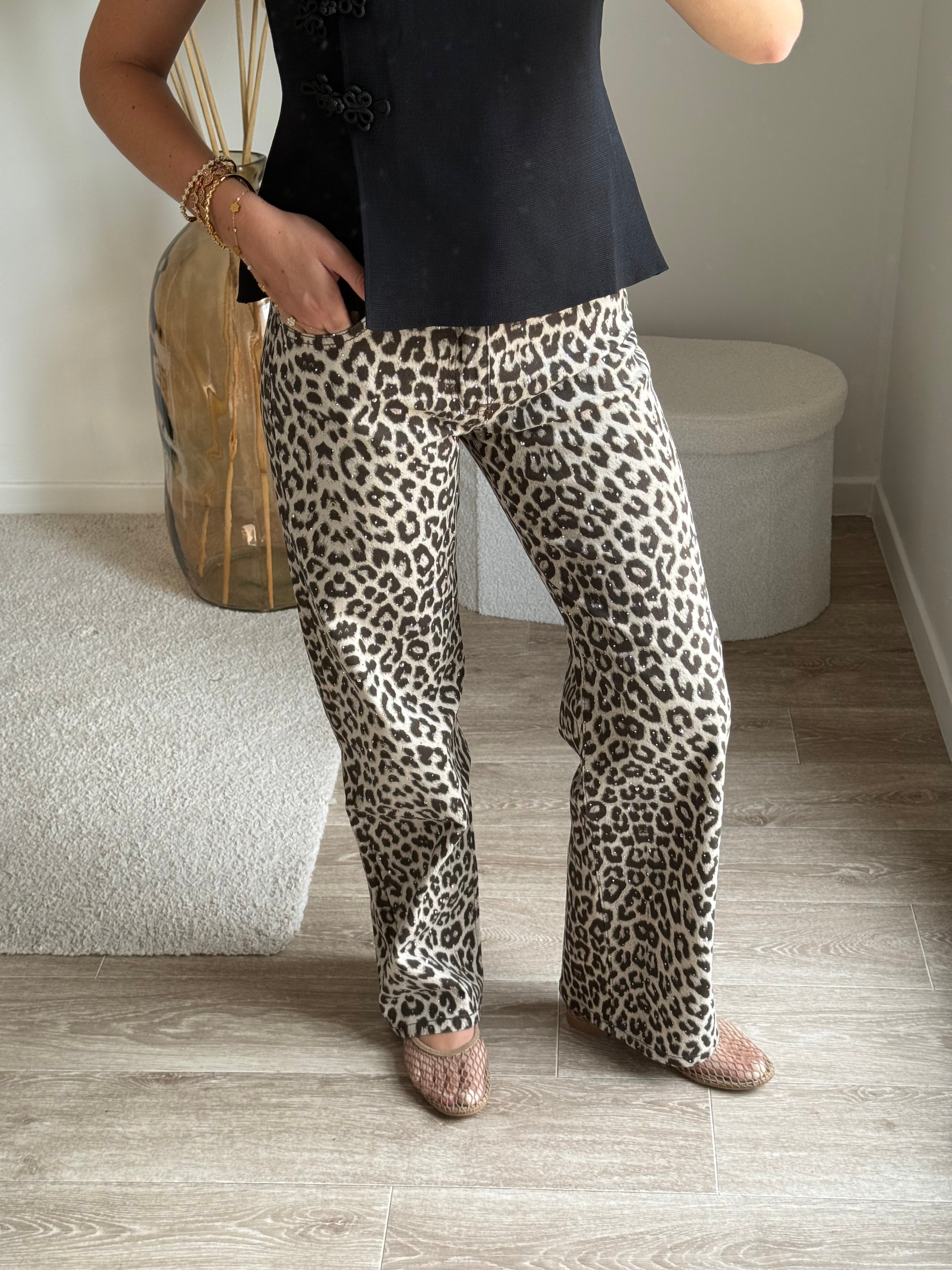 Jean Wide leg léopard avec strass