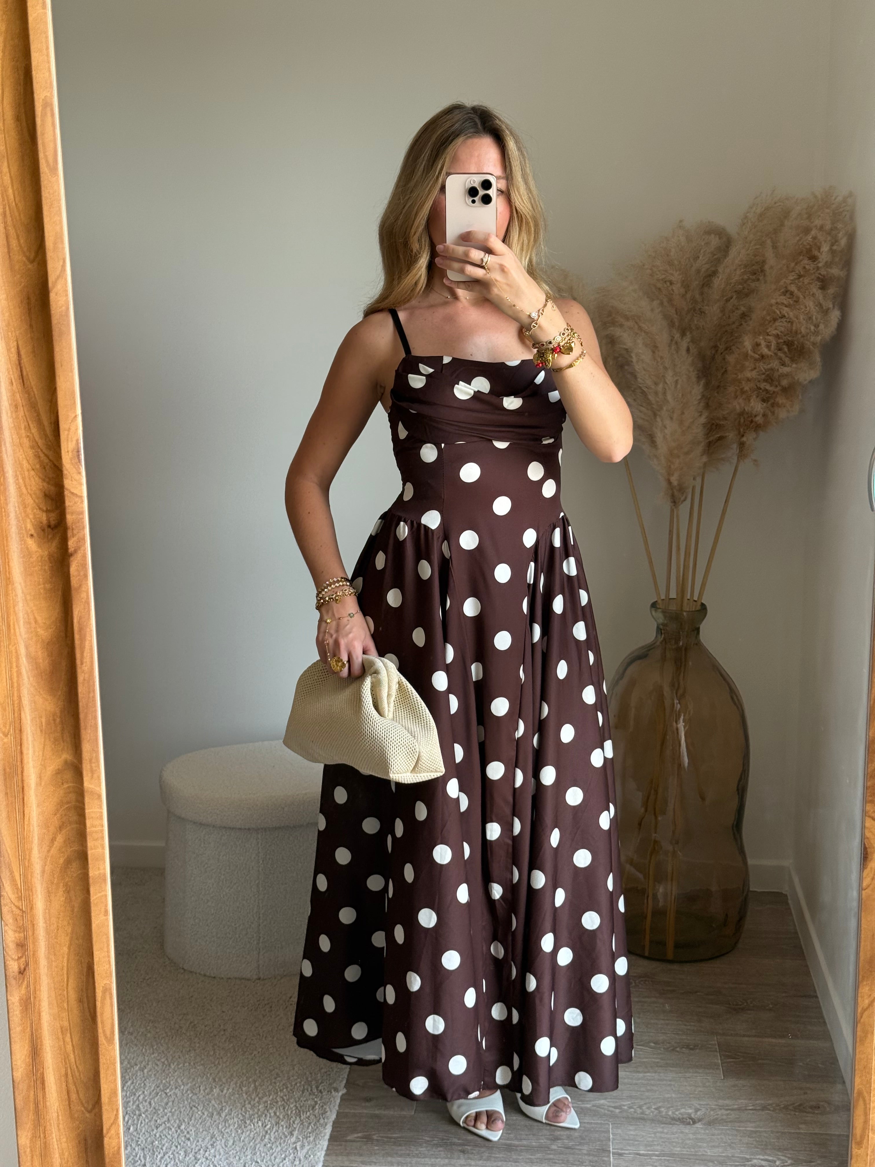 Robe à bretelle petit pois chocolat et blanc