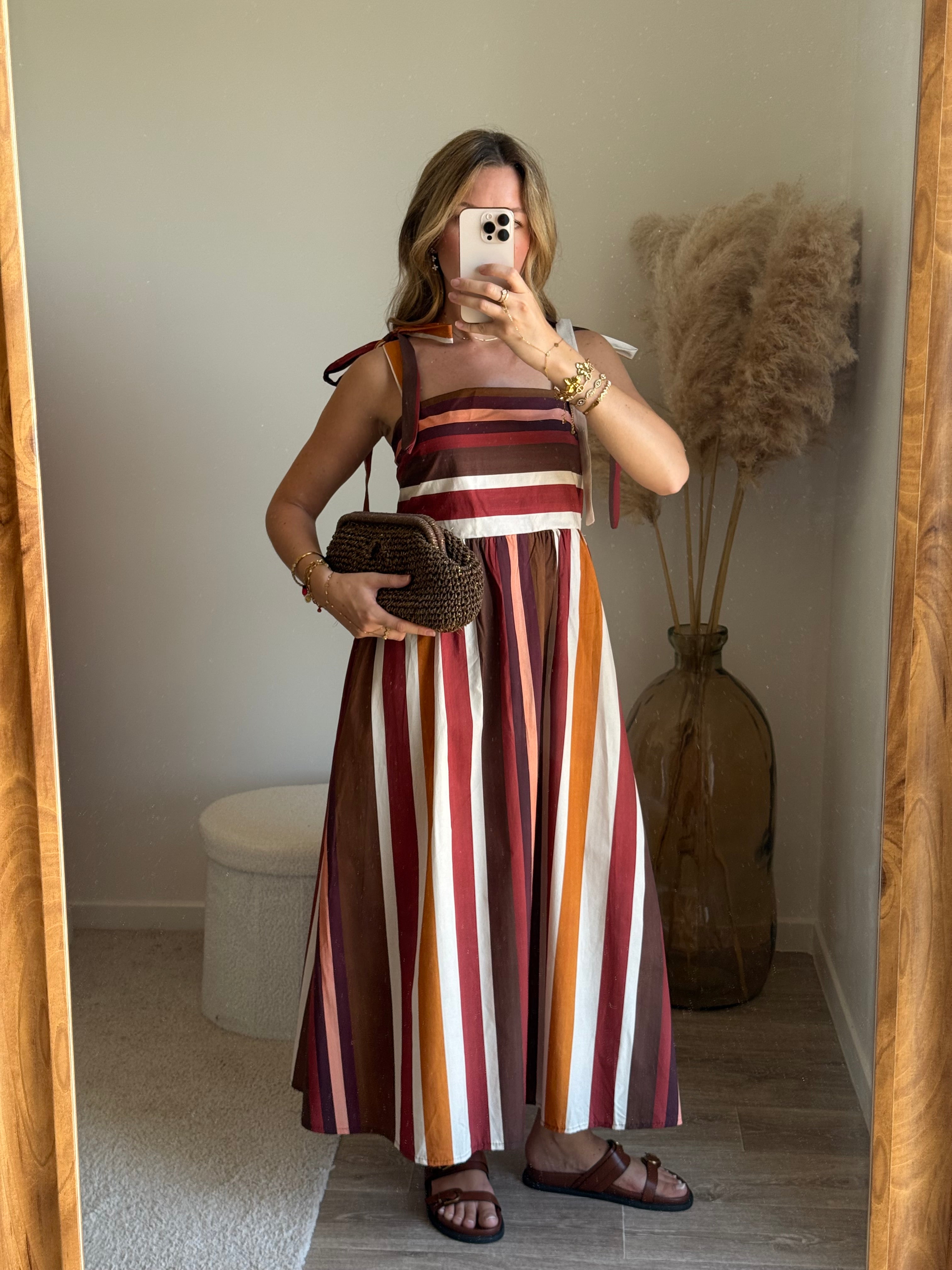 Robe en bretelle à rayure multicouleur