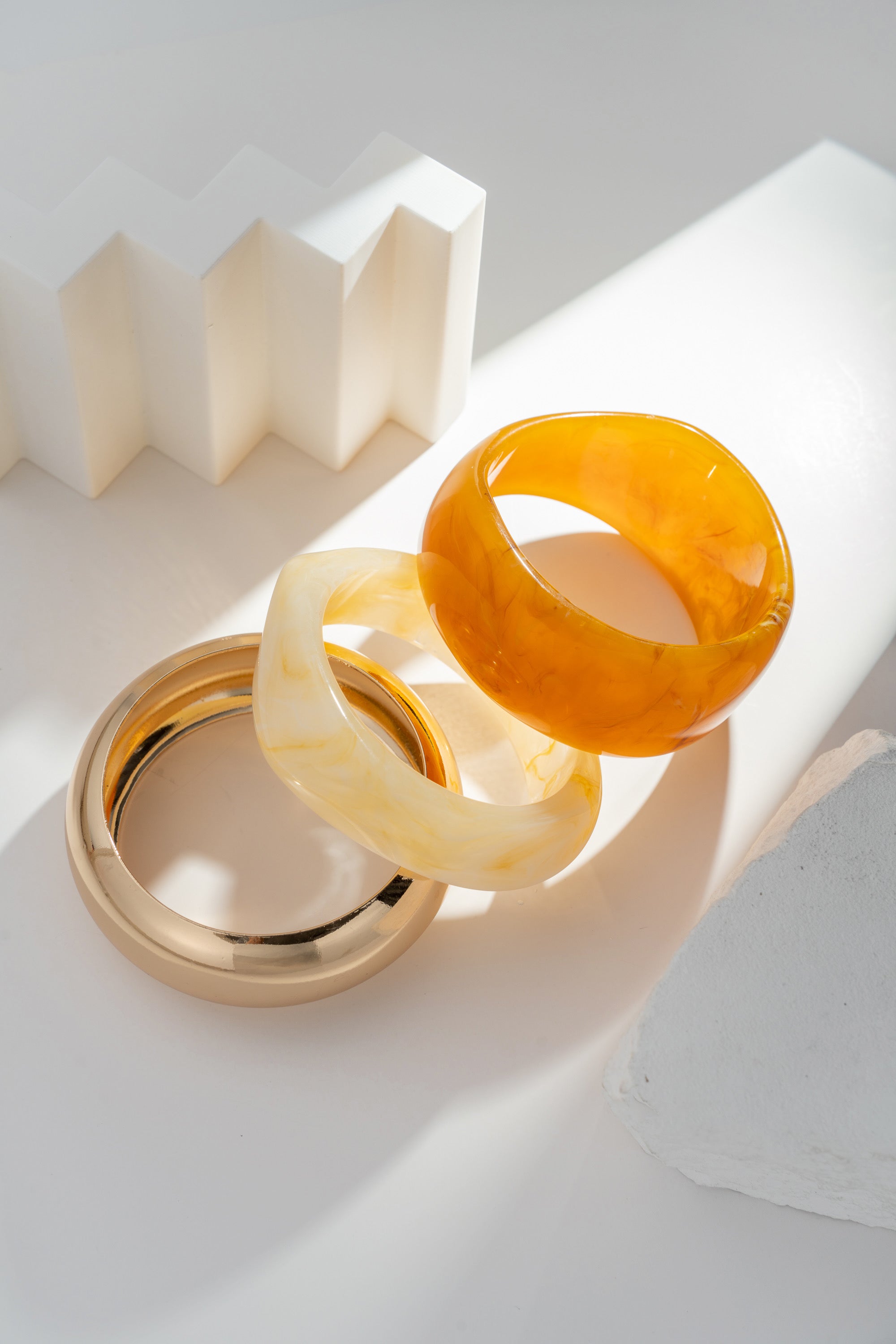 Lot de 3 Bracelets Larges Brun Ecru Doré Tendance