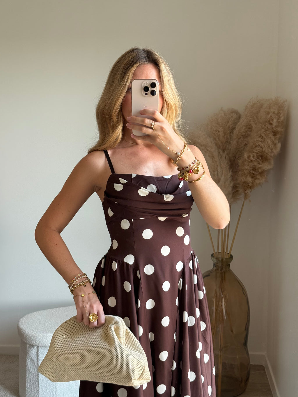 Robe à bretelle petit pois chocolat et blanc