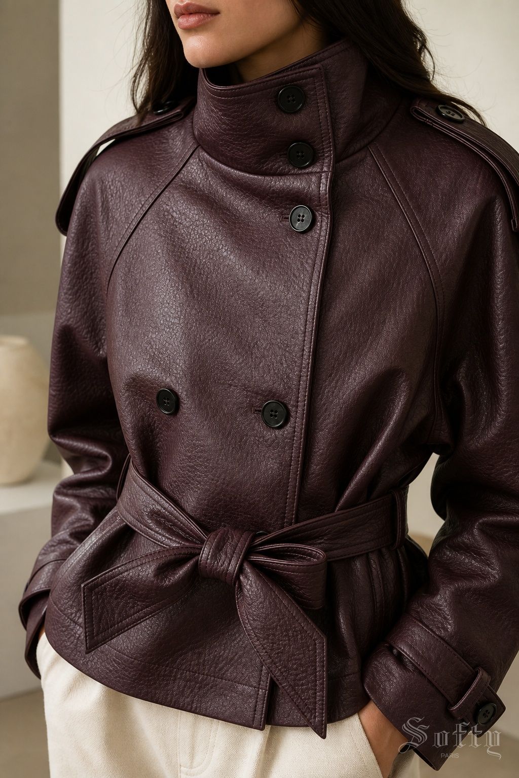 Veste en similicuir avec ceinture