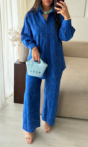Ensemble broderie anglaise bleue roi