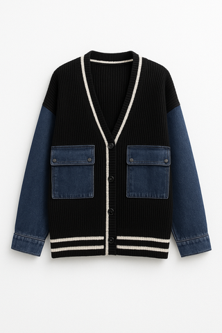 Cardigan en maille et denim