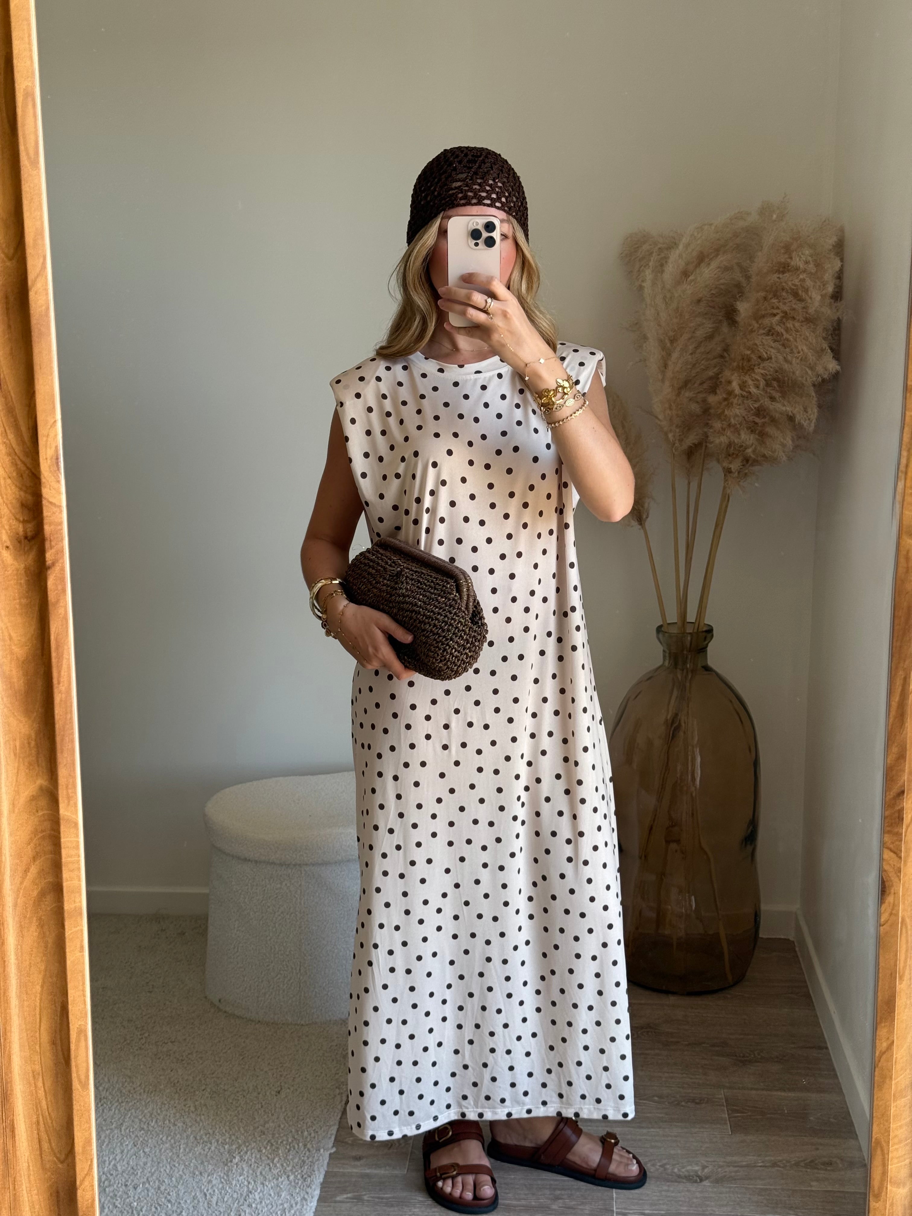 Robe sans manche à petit pois avec épaulettes