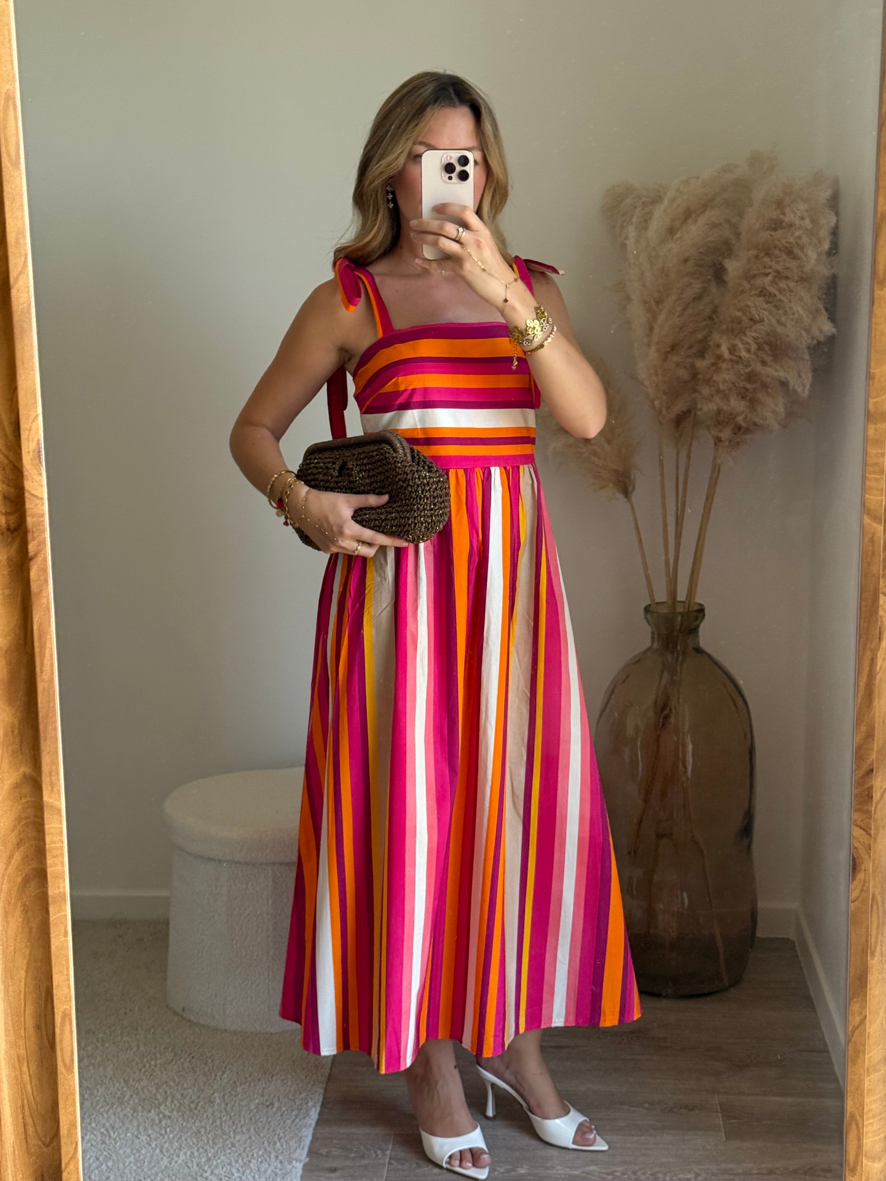 Robe en bretelle à rayure multicouleur