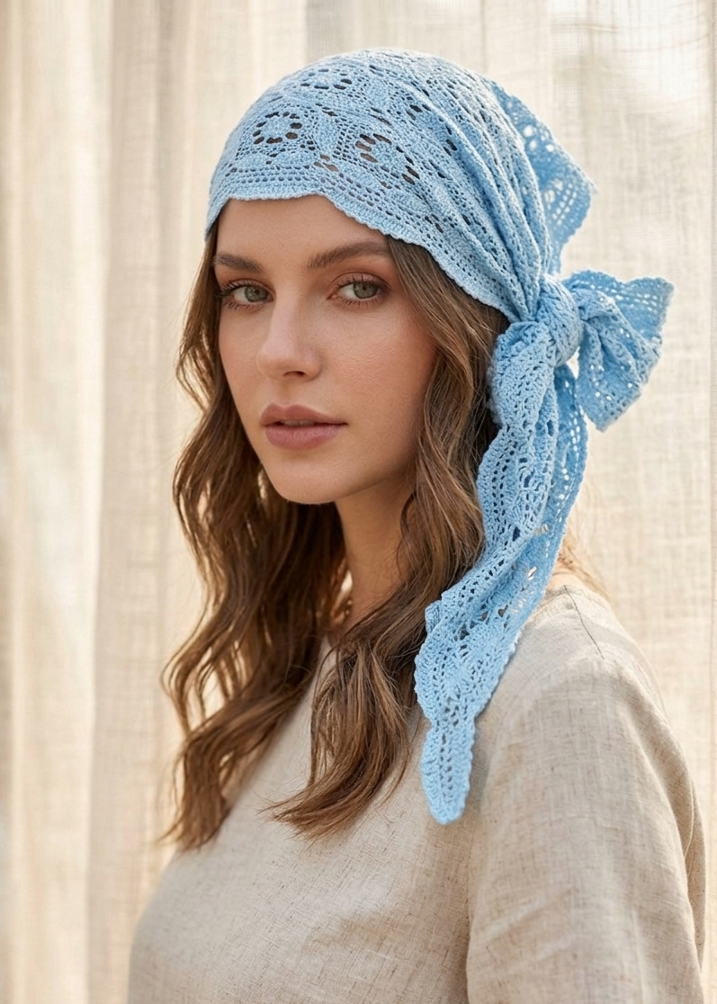 Foulard en Crochet Artisanal - Bleu