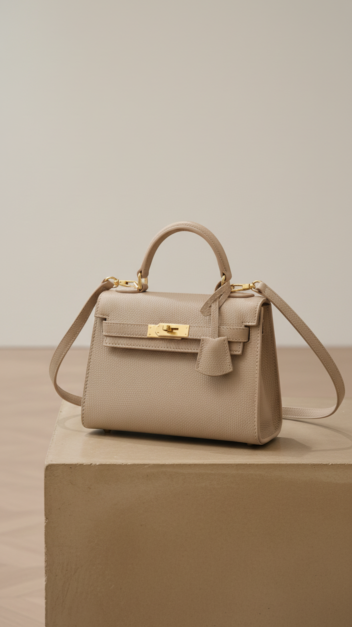 SAC À RABAT ET FERMOIR MÉTALLIQUE gris taupe