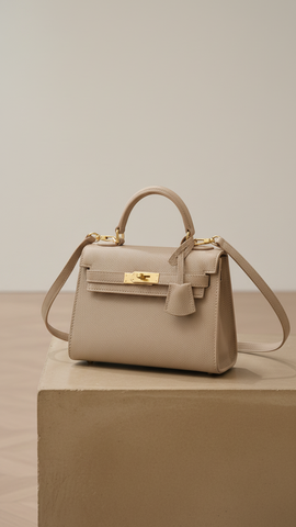 SAC À RABAT ET FERMOIR MÉTALLIQUE gris taupe