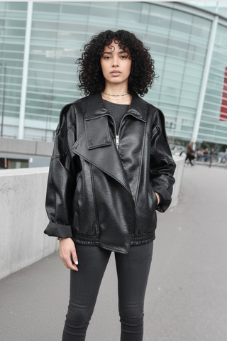 Veste Biker Oversize Effet Cuir Texturé