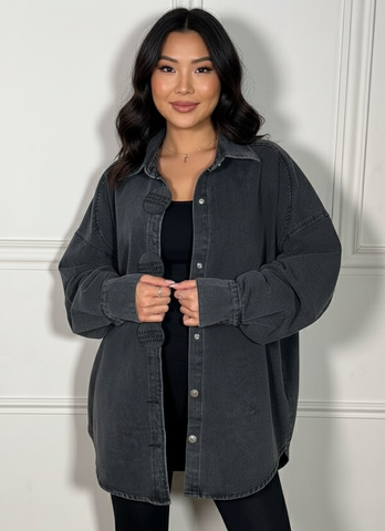 CHEMISE OVERSIZE DÉLAVÉE GRIS FUMÉ À MAXI-BOUTONS