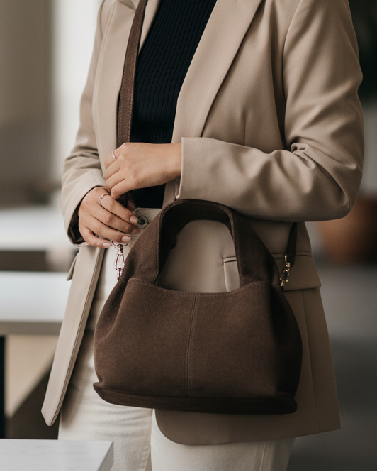 MINI SAC ÉPAULE EFFET SUÉDINE coffe