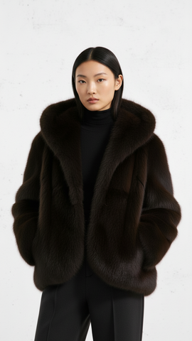 Manteau Court Effet Fourrure à Capuche