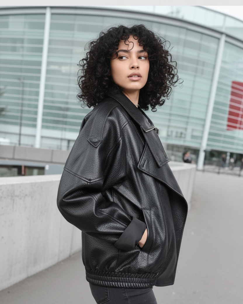 Veste Biker Oversize Effet Cuir Texturé
