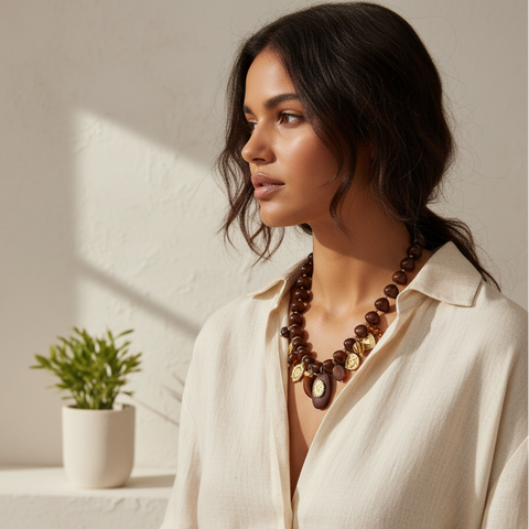 COLLIER PERLES ET CHARMS RÉSINE