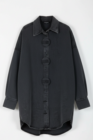 CHEMISE OVERSIZE DÉLAVÉE GRIS FUMÉ À MAXI-BOUTONS