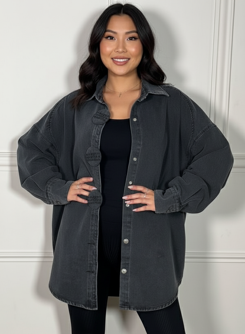 CHEMISE OVERSIZE DÉLAVÉE GRIS FUMÉ À MAXI-BOUTONS