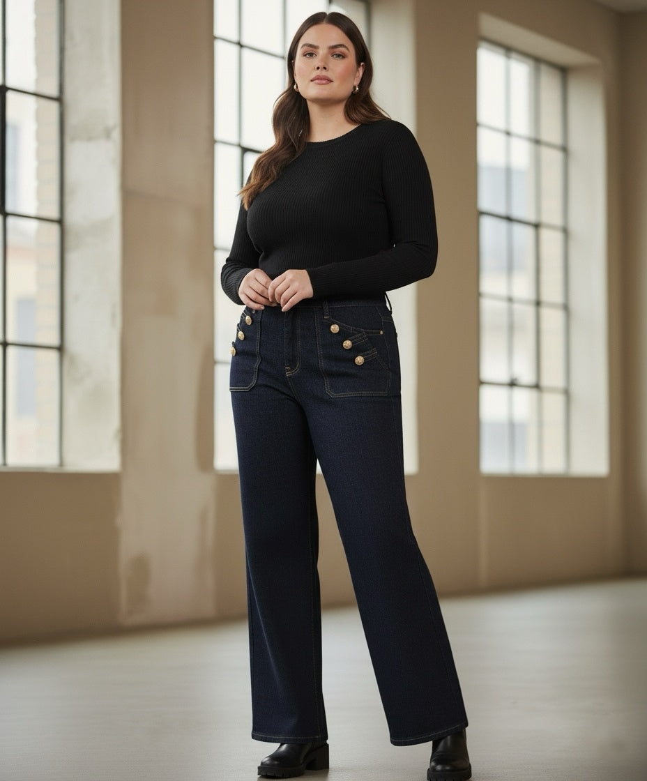 Jean Marin Taille Haute – Denim Brut