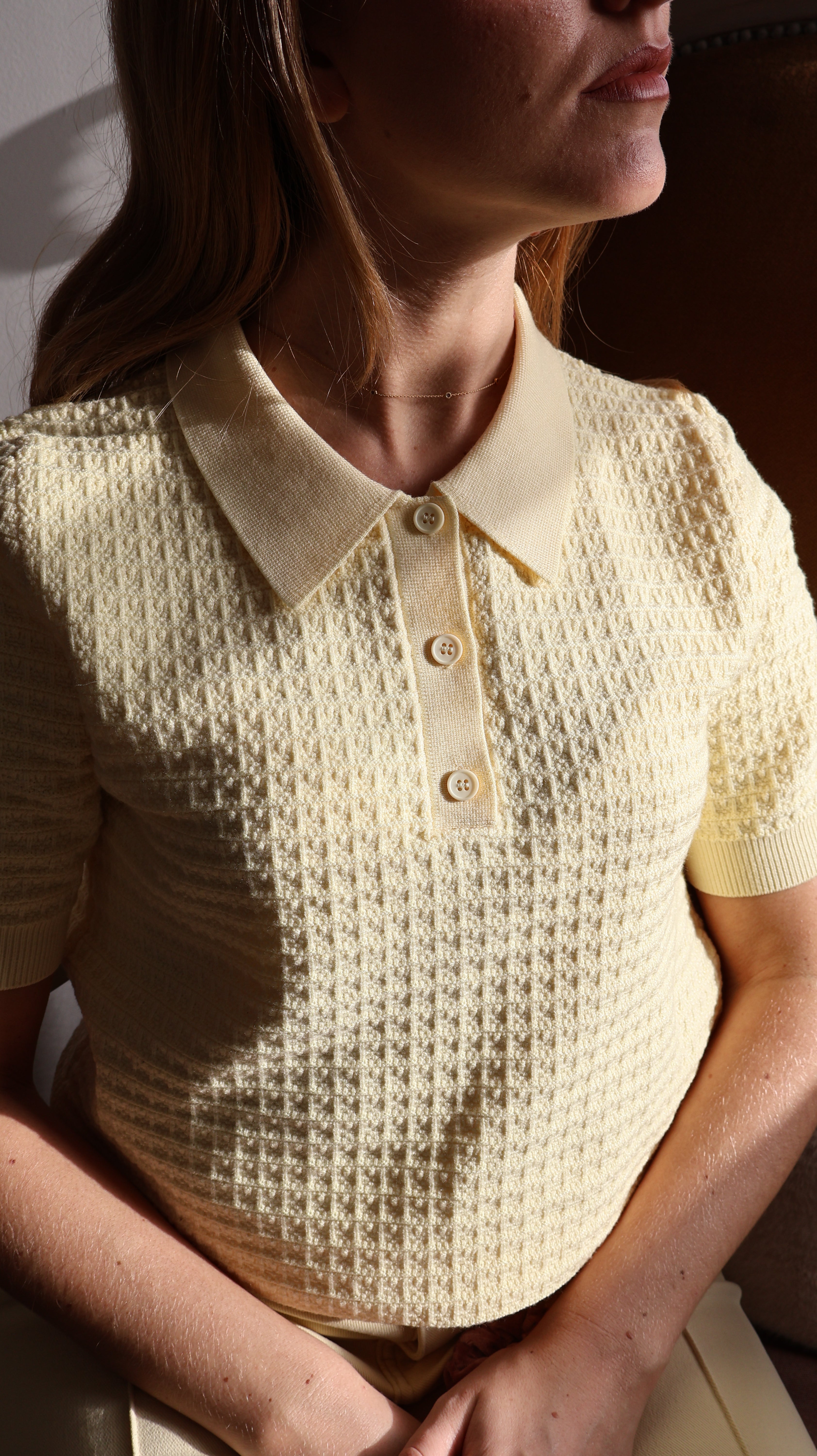 Polo en Maille Gauffrée - Jaune Beurre