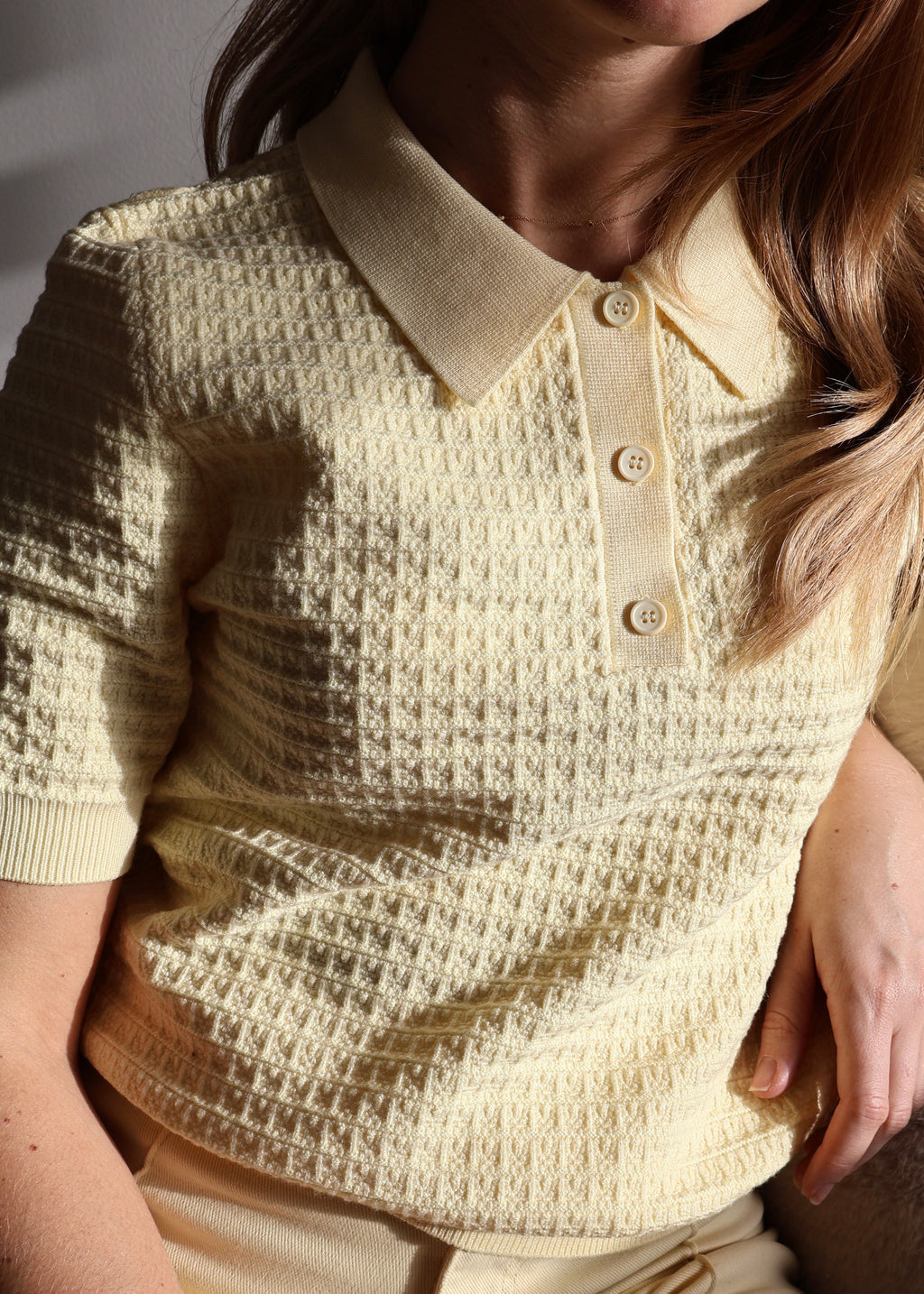 Polo en Maille Gauffrée - Jaune Beurre