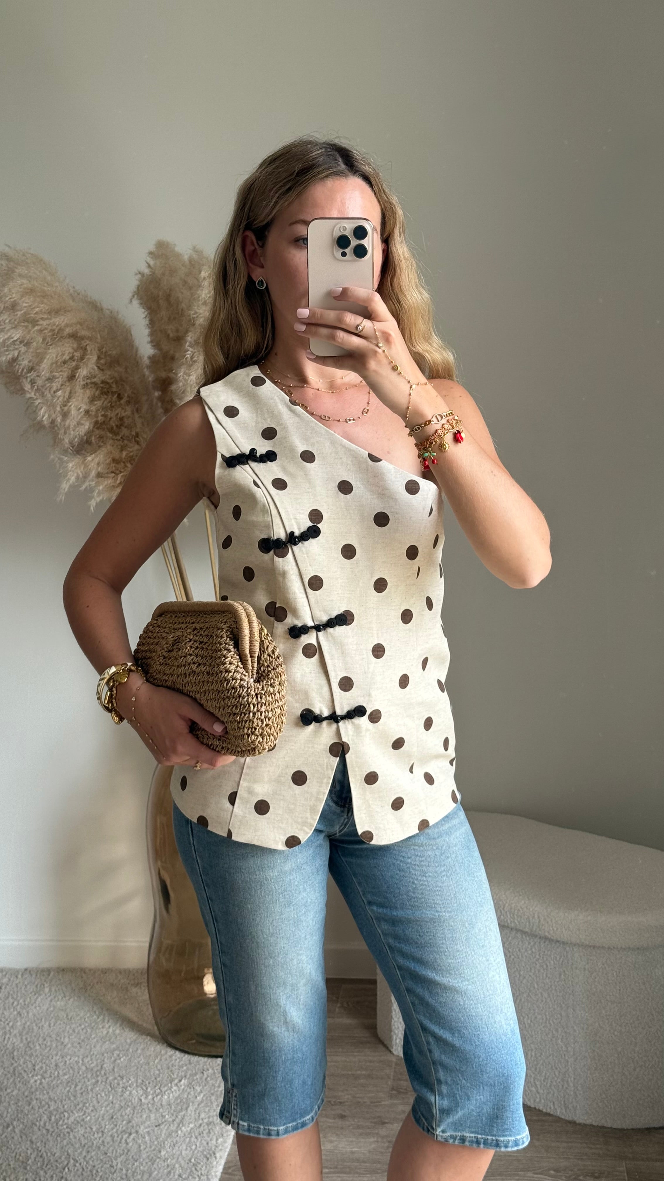 Vest asymétrique à pois - Beige