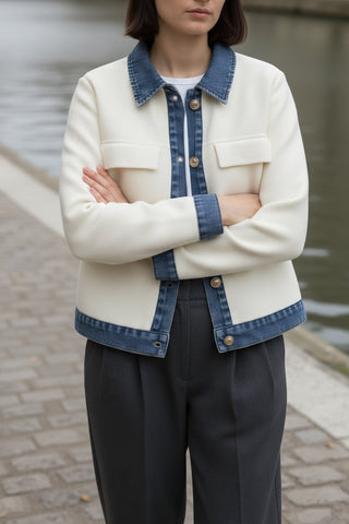 Veste chemise en maille et denim
