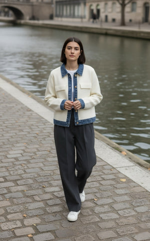 Veste chemise en maille et denim