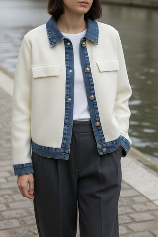 Veste chemise en maille et denim