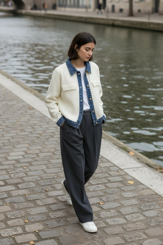 Veste chemise en maille et denim