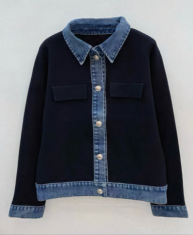 Veste chemise en maille et denim
