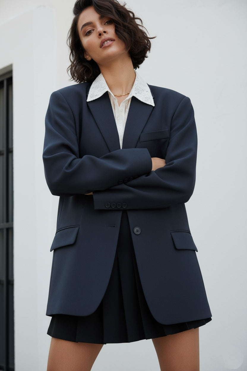 Veste blazer coupe oversize bleu marine