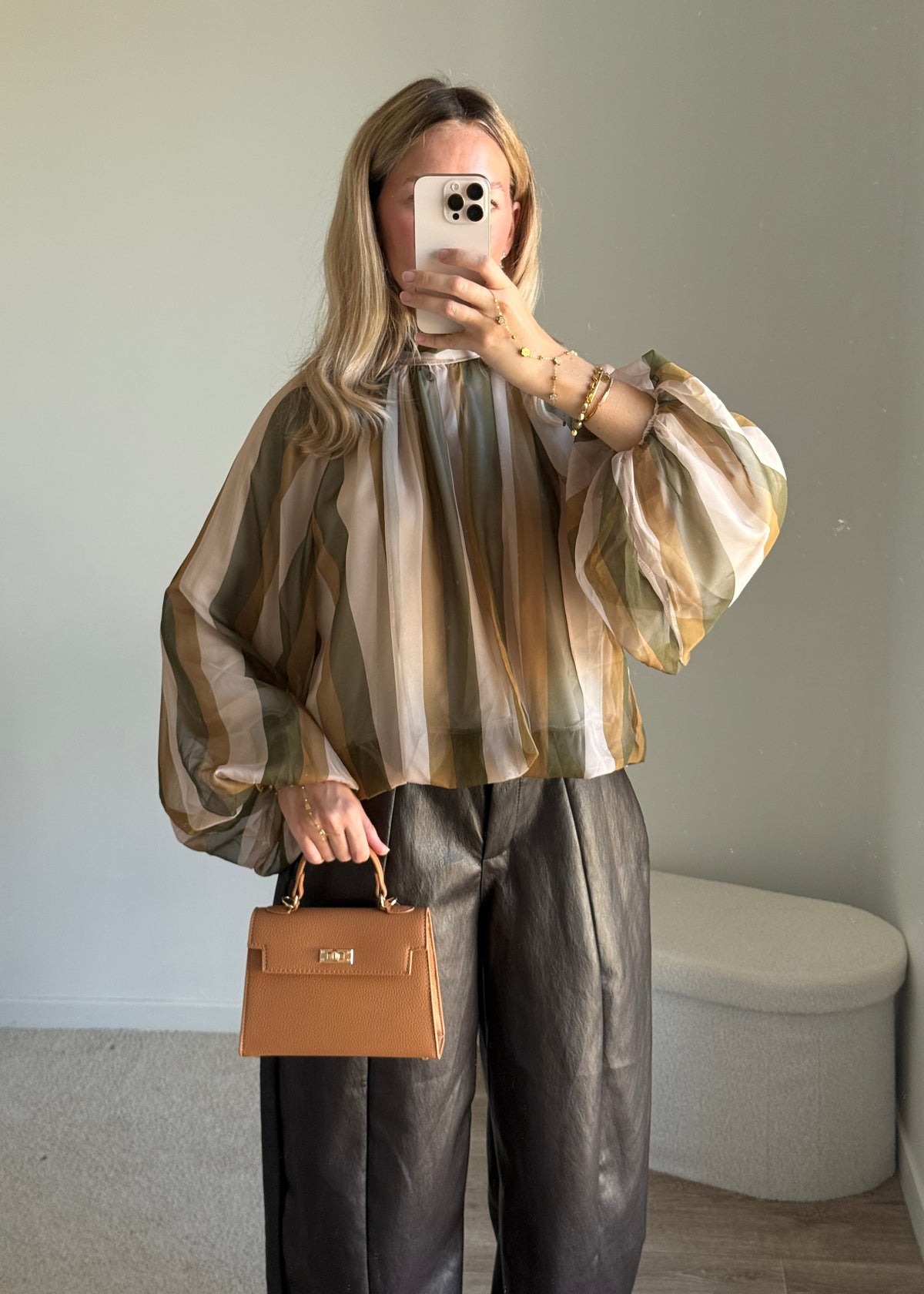 Blouse Rayée Fluide à Col Montant - Vert