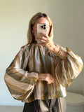 Blouse Rayée Fluide à Col Montant - Vert