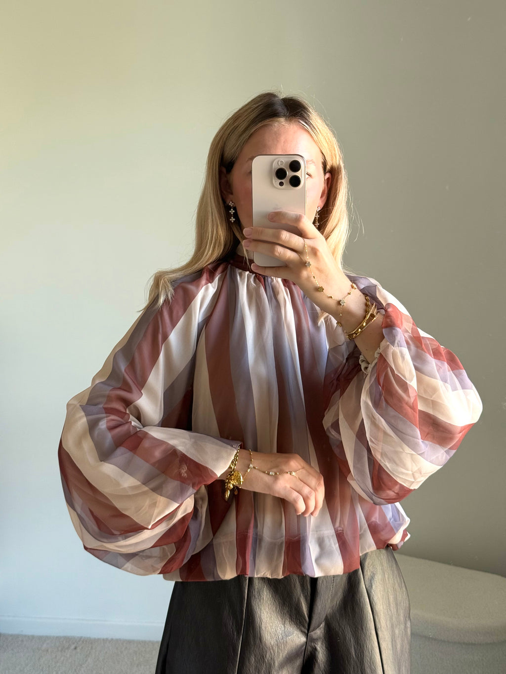 Blouse Rayée Fluide à Col Montant - tiracota