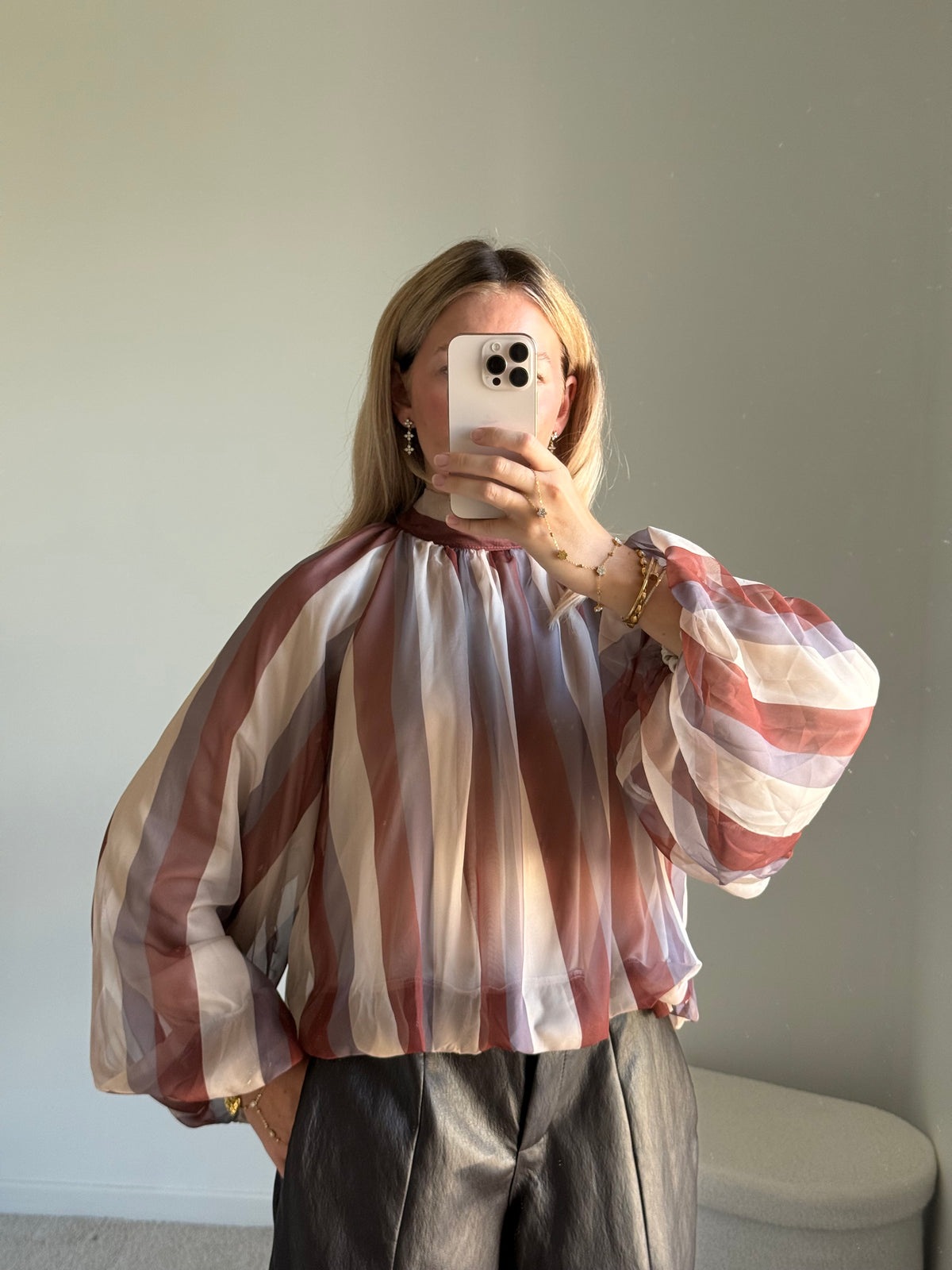 Blouse Rayée Fluide à Col Montant - tiracota